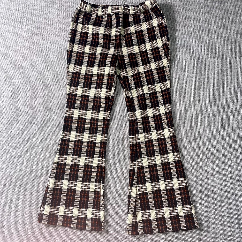 Womens Capri Pants Small Multicolor Tartan Flared Leg Cropped Mid Rise Pull On